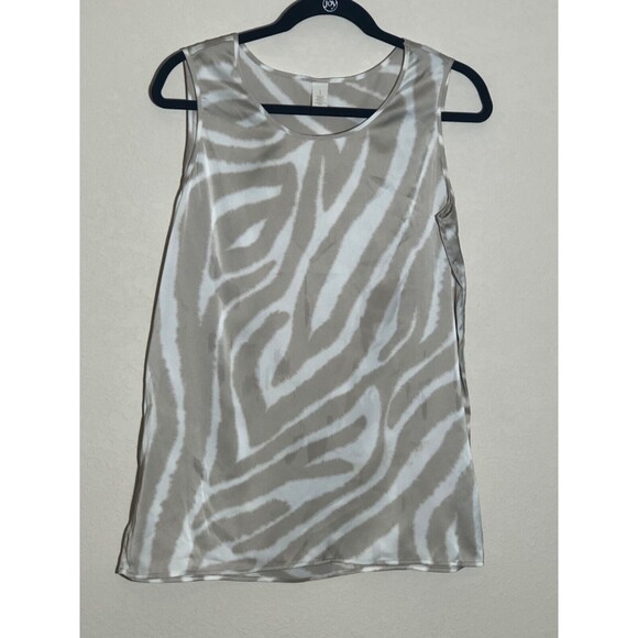Chico's Size 1/M Ivory/Tan Sleeveless Tank Scoop Neck 100% Polyester - Picture 1 of 5